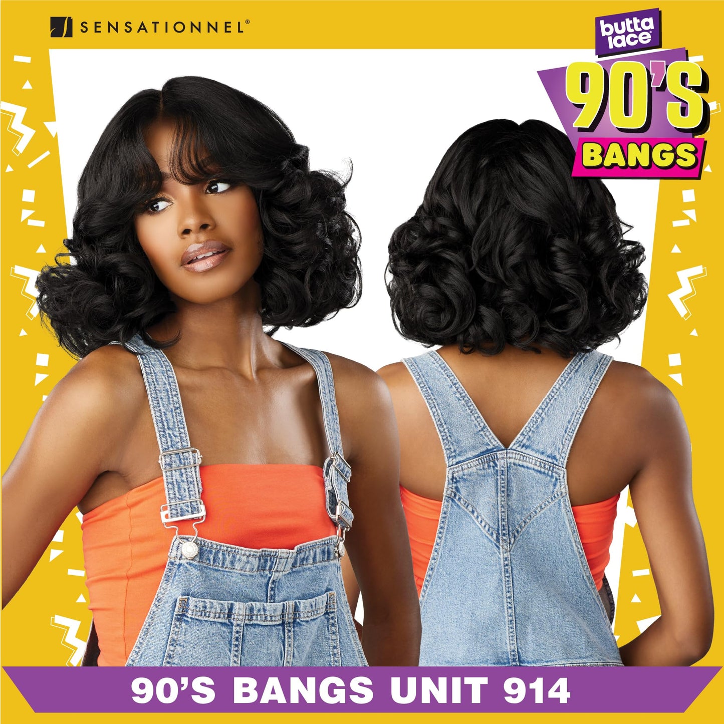 Sensationnel Butta Lace 90Sbangs Wigs - Unit 914 Glueless Wide Deep Part Synthetic Preplucked Hairline (2 DARKBROWN)