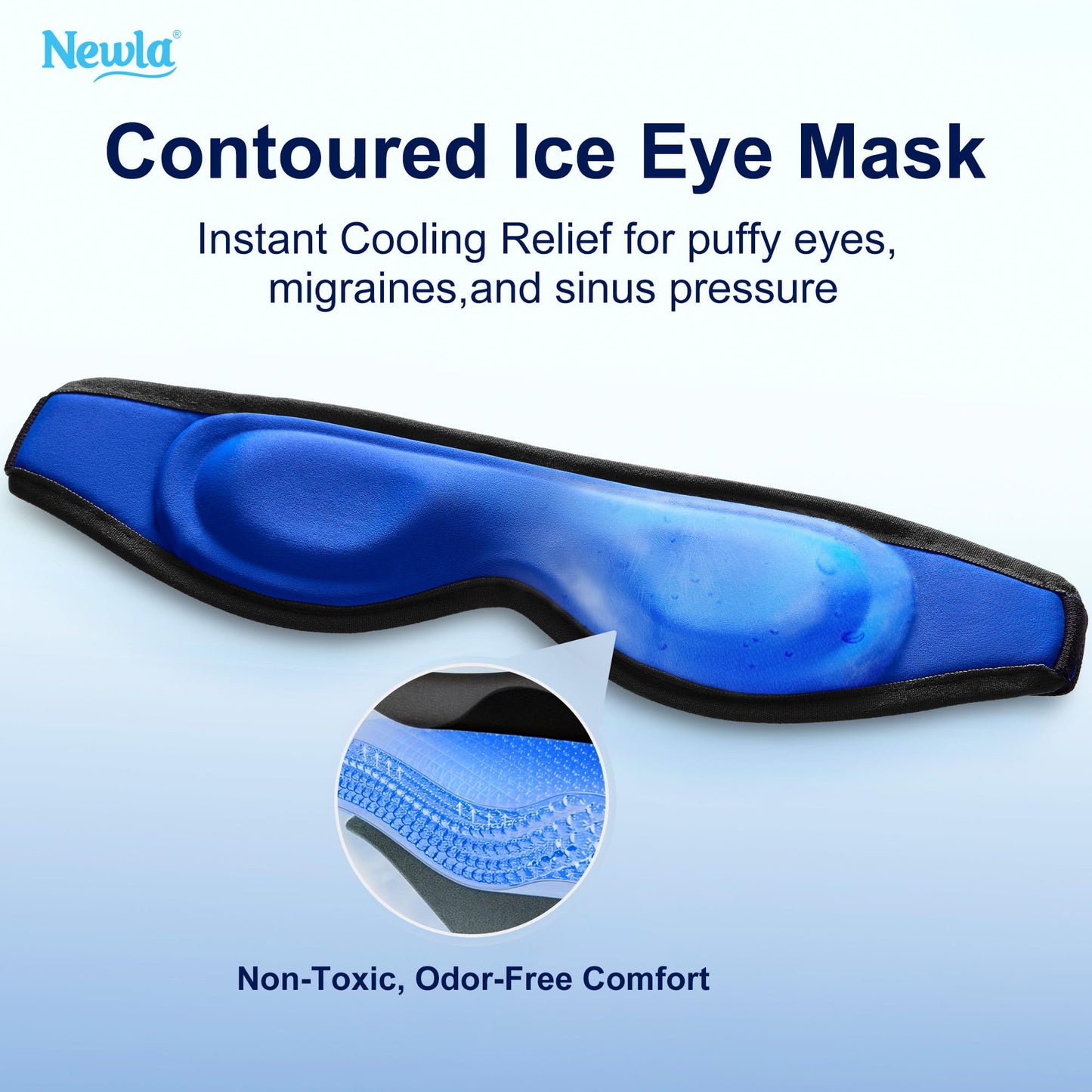 Contoured Cooling Gel Eye Mask: Snug Fit Cold Compress for Puffiness Migraines Dark Circles Sinus Eye Strain - Fits All Head Sizes - Daily Relaxation Beauty Care Travel (Black)