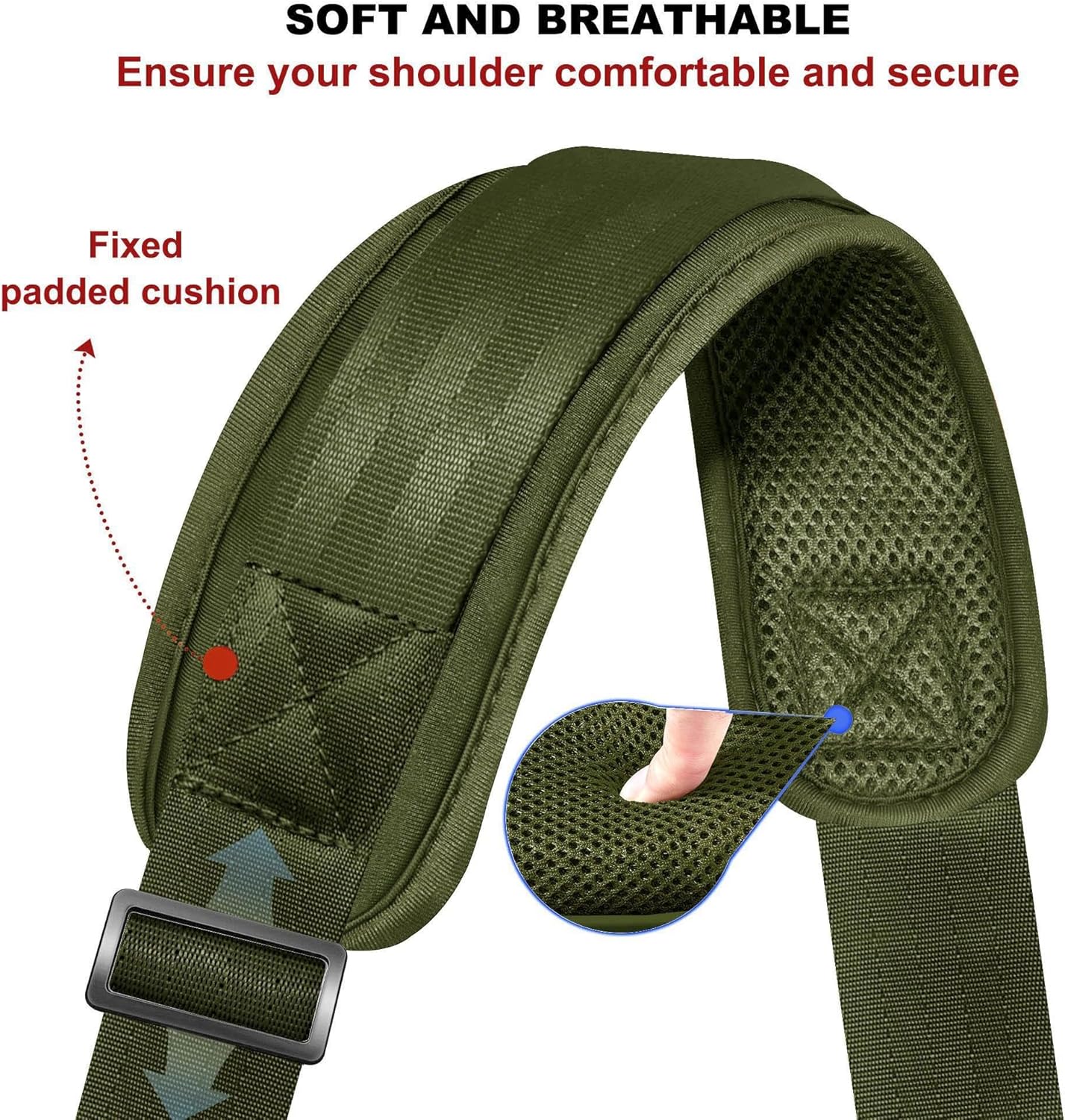 ZINZ 79.5" Universal Strap with Ultra-Thick Fixed Breathable Pad - Adjustable Heavy-Duty Shoulder Strap for Laptop, Crossbody, Luggage, Gym, Camera Bag and More,Army Green