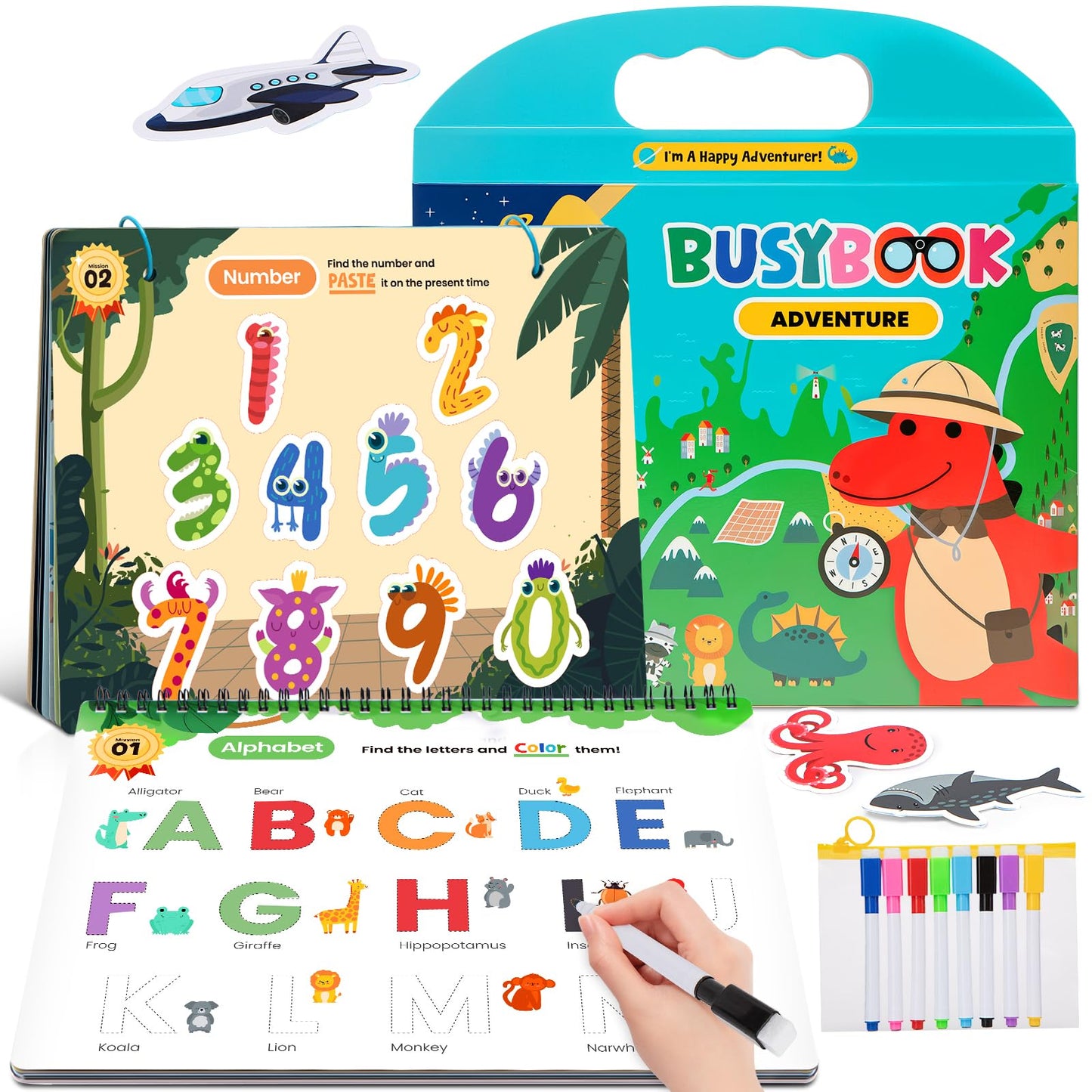 Activity Busy Books for Kids Ages 3-5 | Preschool Learning Activities Workbooks with Letter Tracing Handwriting Practice, Autism Sensory Pre-Assembled Educational Toys Gifts for Toddlers Boys Girls