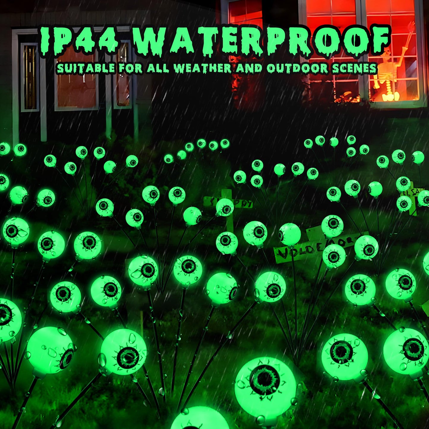 Brizlabs 8 Pack 48 Led Halloween Solar Lights  2 Modes Outdoor Halloween Eyeball Pathway Lights  Solar Spooky Light Waterproof  Green Swaying Firefly Lighting For Path Yard Garden Lawn