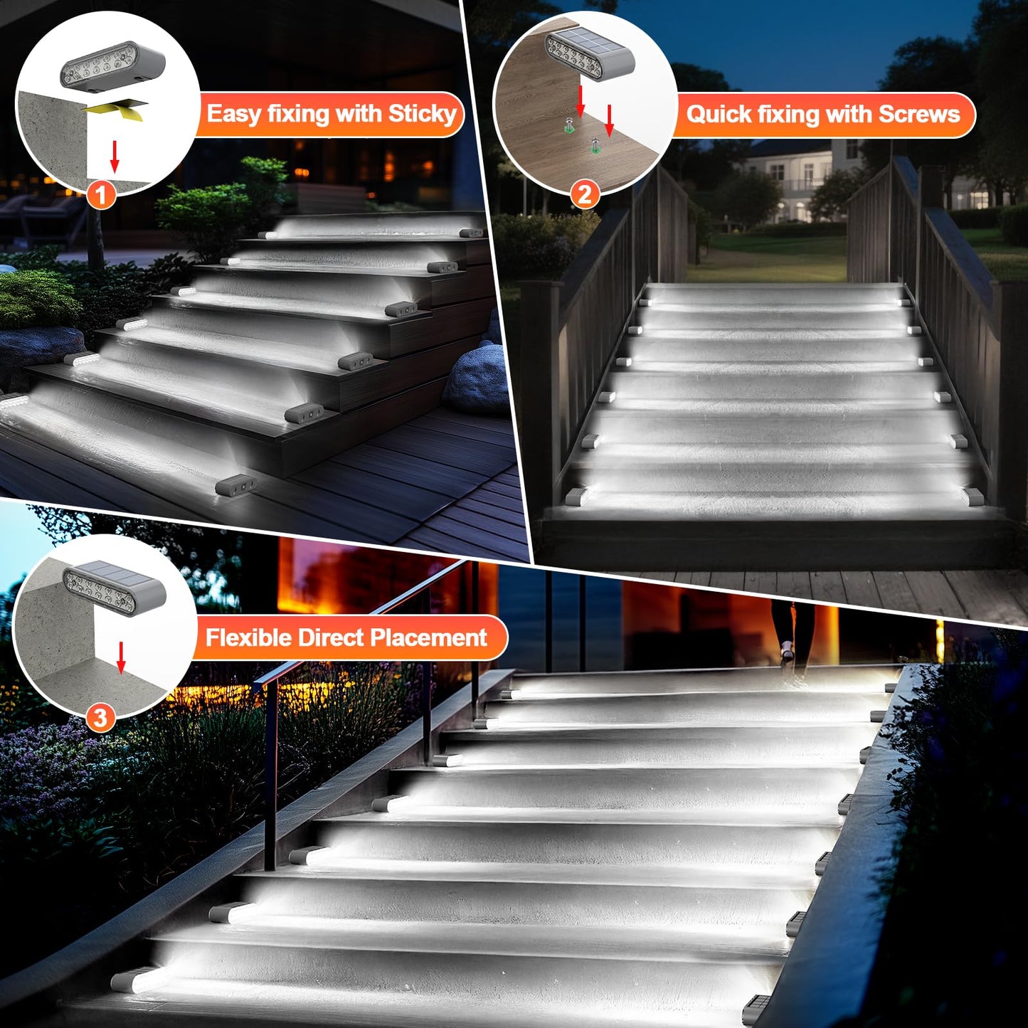 Xillumi Core Solar Step Lights For Outside  12-Pack Stair Light Outdoor Waterproof Ip67  14 Led Cool White Light Solar Powered Lighting For Steps  Stairs  Deck  Patio  Walkway  Front Porch Decor