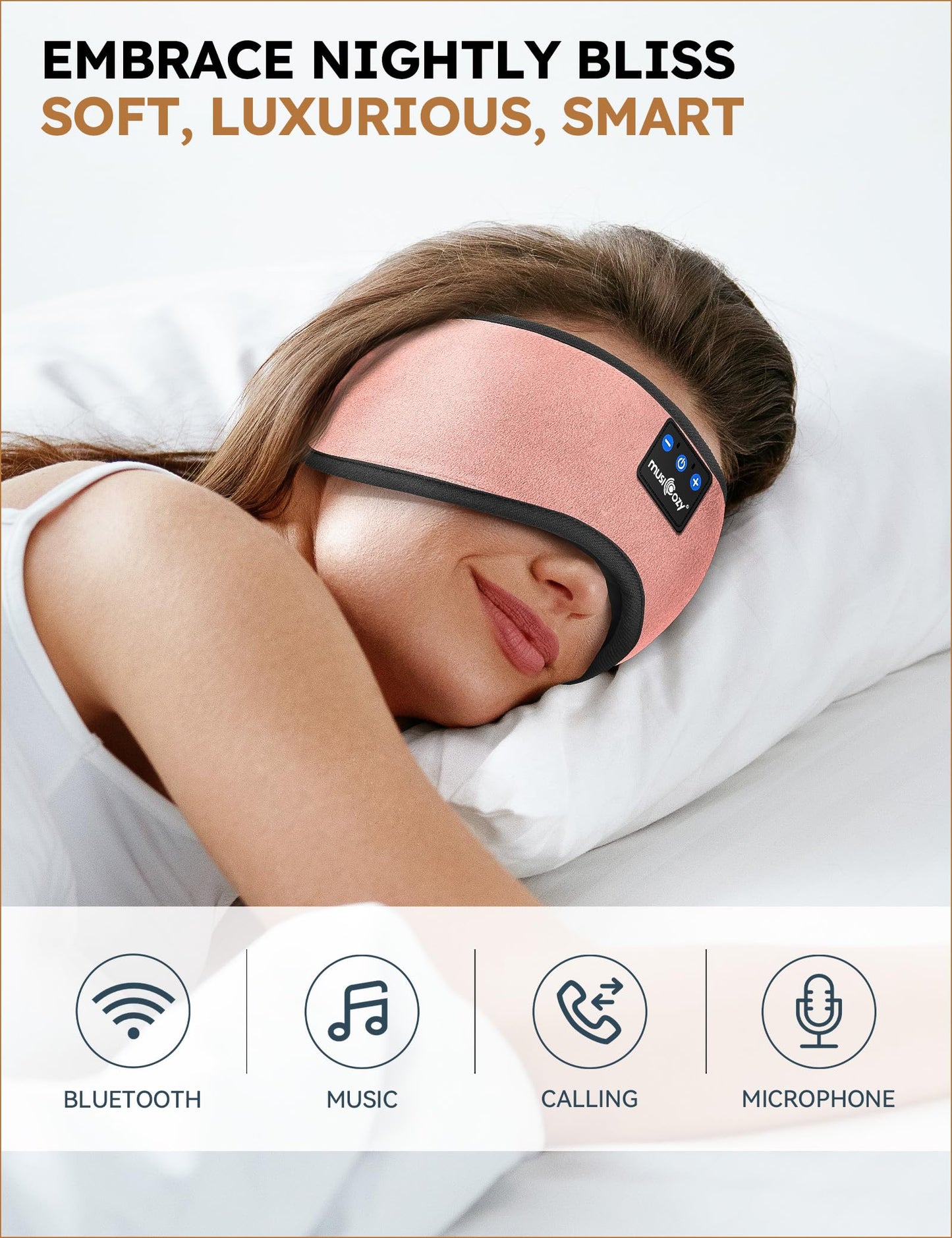 MUSICOZY Sleep Headphones Bluetooth 5.4 Headband Sleeping Eye Mask for Mom Women Men Wireless Music Earbuds Earphones for Side Sleepers Built-in HD Speakers Cool Gadgets Unique Gifts