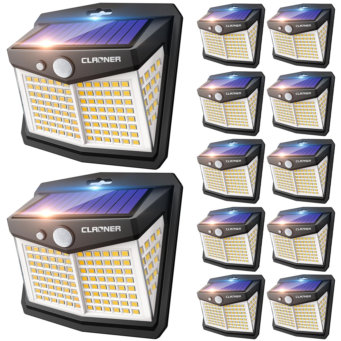 Claoner Solar Motion Sensor Lights Outdoor  12 Pack Solar Fence Lights Ip65 Waterproof  Bright 128 Led Security Flood Lights With 270Wide Angle  3 Lighting Modes Motion Light For Outside  Warm White