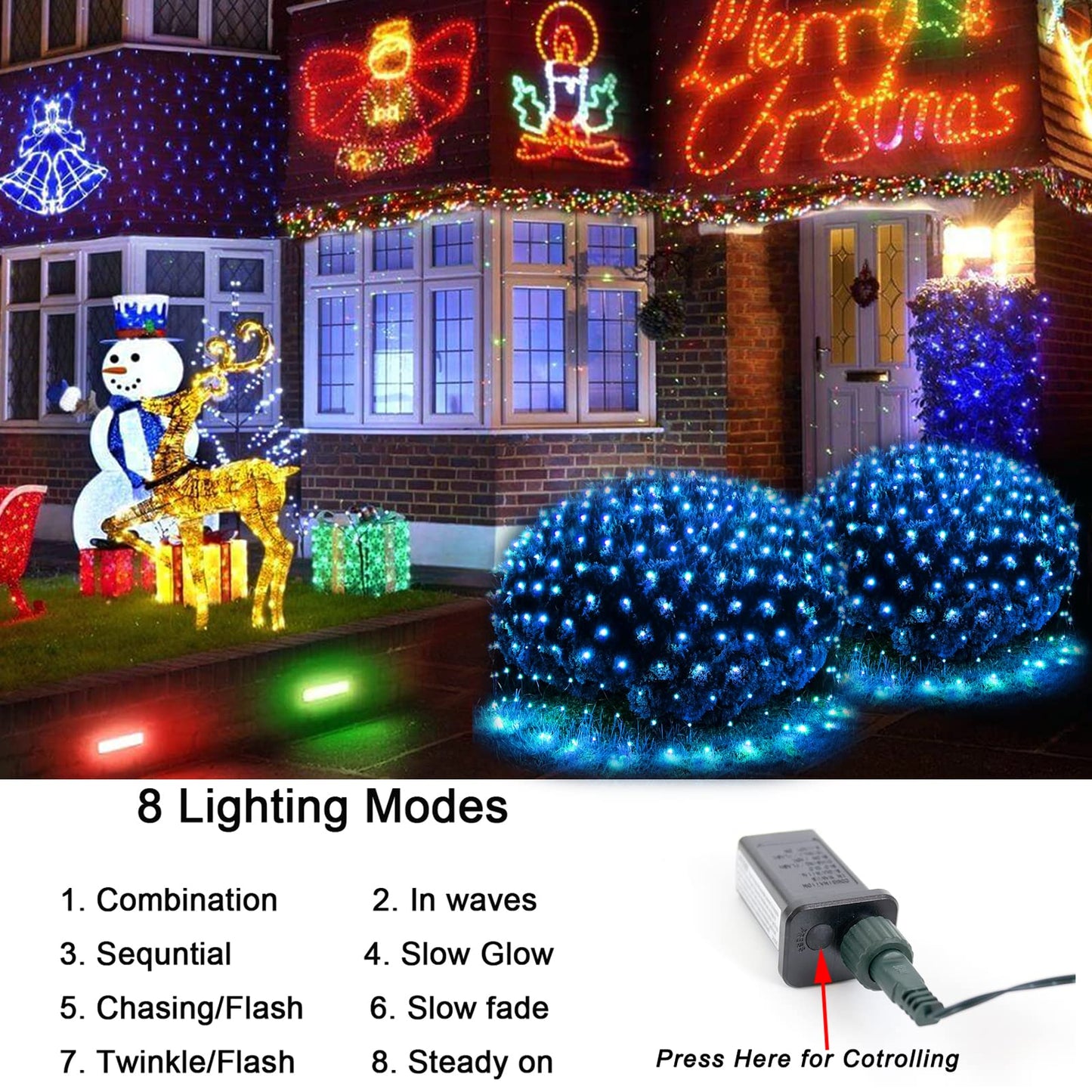 360Led Net Lights  21Ft X 5Ft Connectable Christmas Mesh Lights With Timer & 8 Lighting Modes  Waterproof Outdoor Bush String Light For Halloween Xmas Tree Holiday Party Garden Hedge Patio - Blue