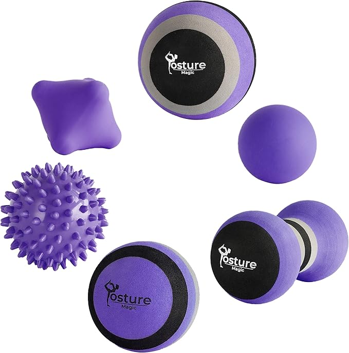 Posture Magic Massage Ball Kit for Myofascial Trigger Point Release & Deep Tissue Massage - Set of 6 - Large Foam/Small Fo...