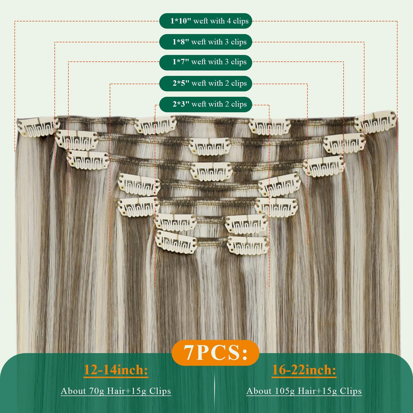 Easyouth Clip in Human Hair Extensions Highlight Clip in Real Hair Extensions Blonde Highlights with Light Brown Clips in Extens