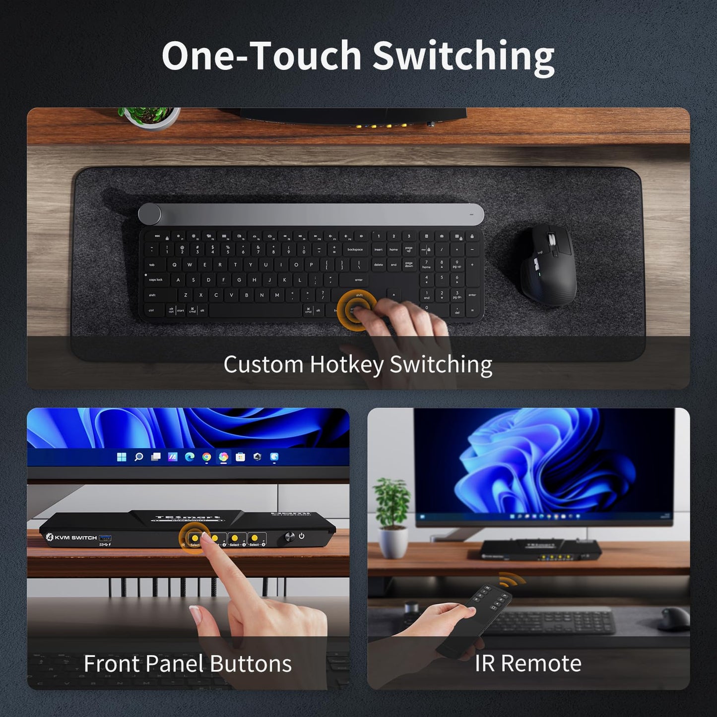 TESmart 8K@60Hz HDMI KVM Switch 1 Monitor 4 Computers USB 3.0, KVM Switch 4 Port 4K@144Hz for Gaming, Custom Hotkey Switch, EDID, Audio&Microphone, ADI Chip and All Input Cables