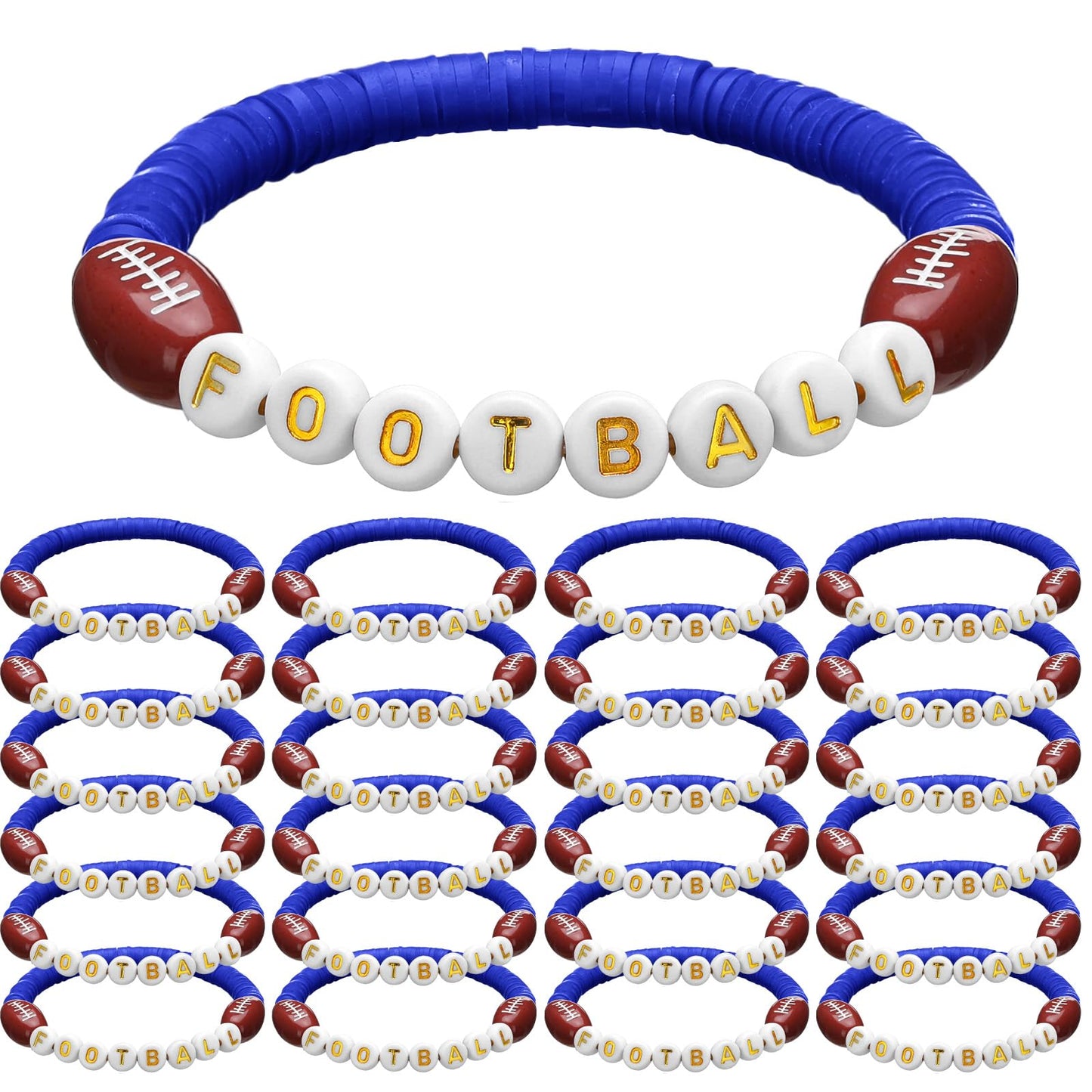 Trnayi 24 Pcs Football Bracelets Stackable Clay Beaded Bracelets Football Party Favors Beaded Ball Adjustable Clay Bracelet Jewe