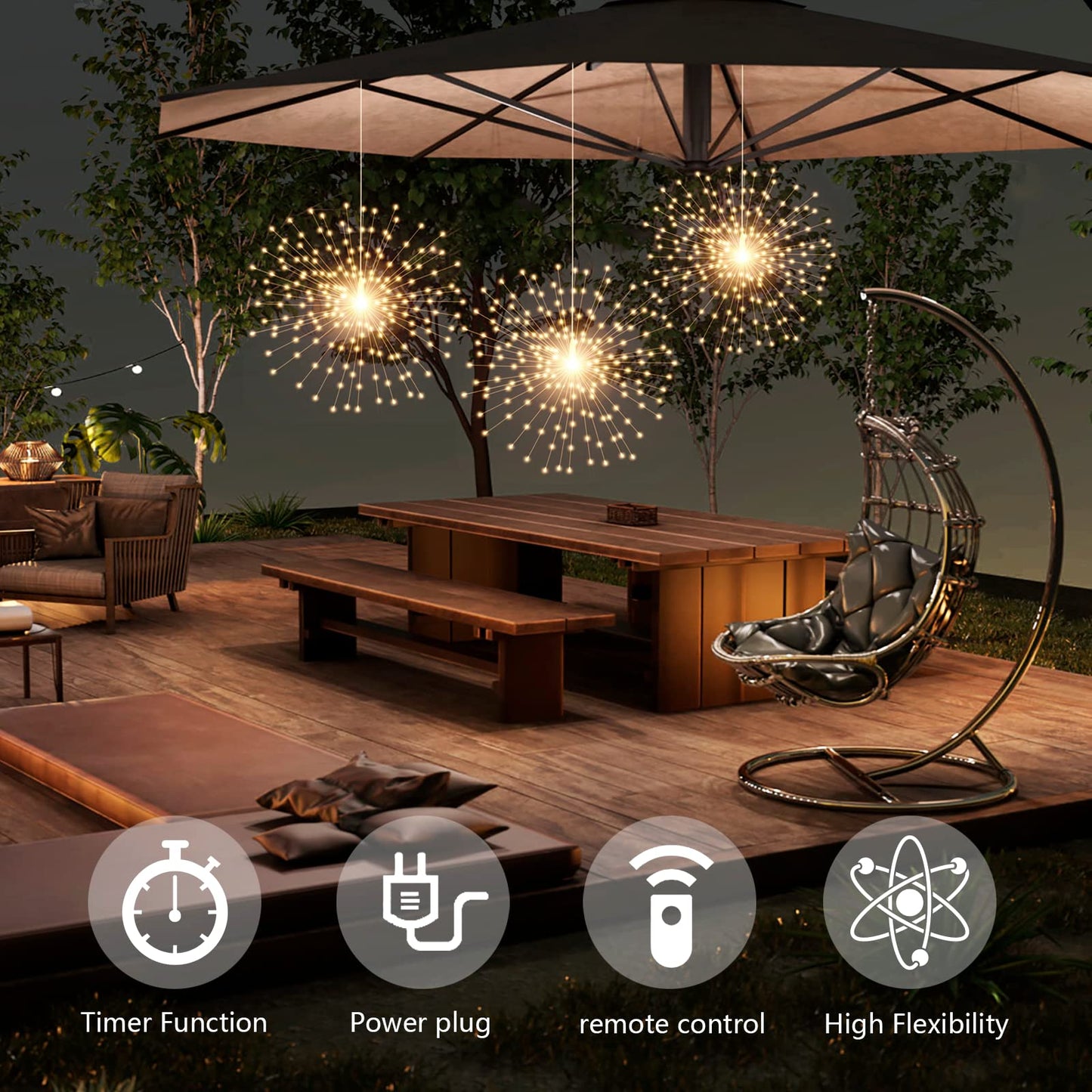 PXBNIUYA 3 Pack 600 LED Plug-in Starburst Lights, Waterproof Fairy Lights with Remote Control, Warm White, Copper Wire