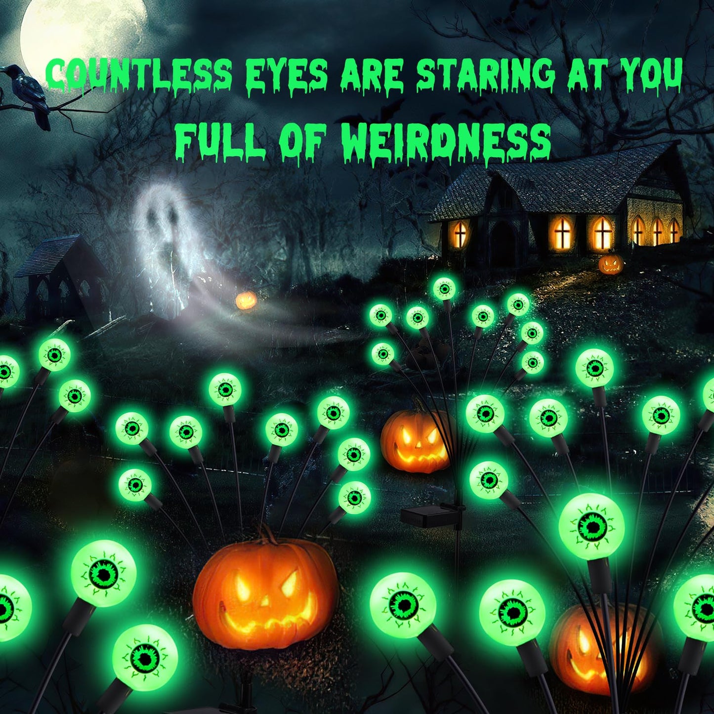 ASMAD Halloween Decorations - 4Pack Solar Eyeball Lights, 32LEDs, Waterproof, Green, Model SG-lights-Halloween