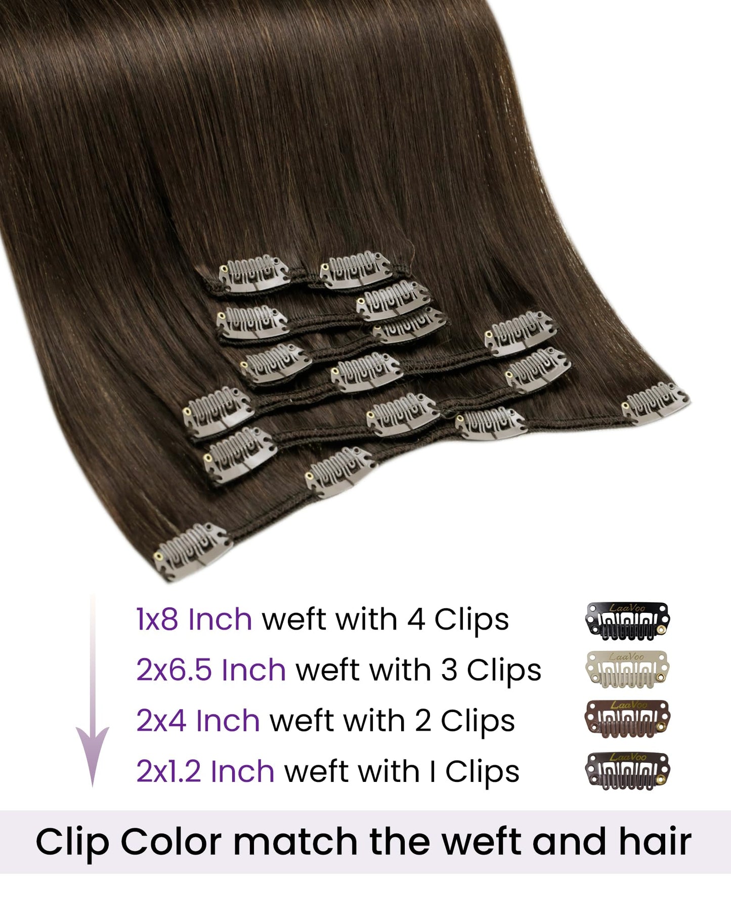 LaaVoo Clip in Hair Extensions – 14 Inch Real Human Hair, Brown Color, 120G, Full Head, Double Weft, 7pcs Set