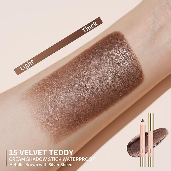 Oulac Glitter Brown Eyeshadow Stick - Waterproof & Long Lasting Eye Shadow Pencil, Shimmering Glitter Finish, Blendable Eyes Makeup, Vegan Beauty 3.8g, (15) Velvet Teddy