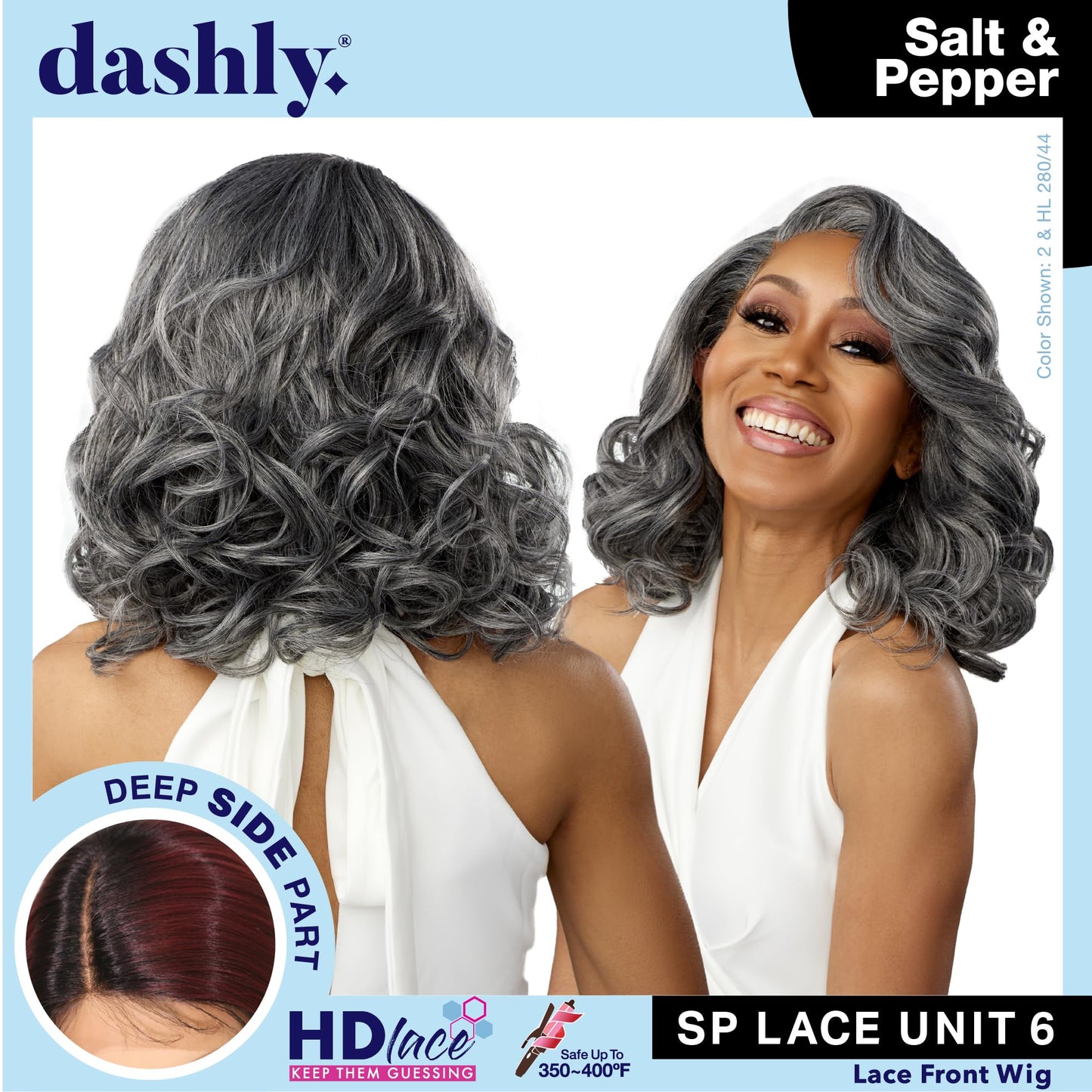 Sensationnel Dashly Lace Saltandpepper Wig - Sp Unit 6 Hand Tied Laceparting Ear to Ear Synthetic (FLAMBOYAGECHOCOLATE)