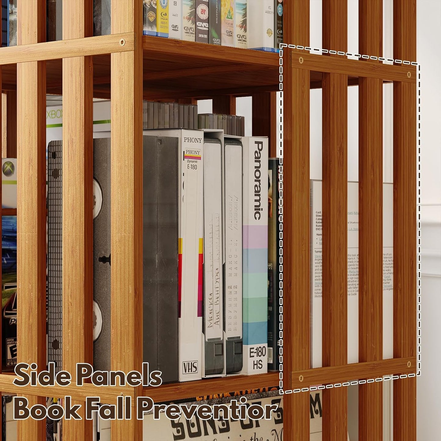 XIMN 360° Rotating Bamboo CD/DVD Shelf - 6-Tier Space-Saving Media Storage Cabinet for Movies, Organizer with Super Compact Design (Walnut, 6 Tier)