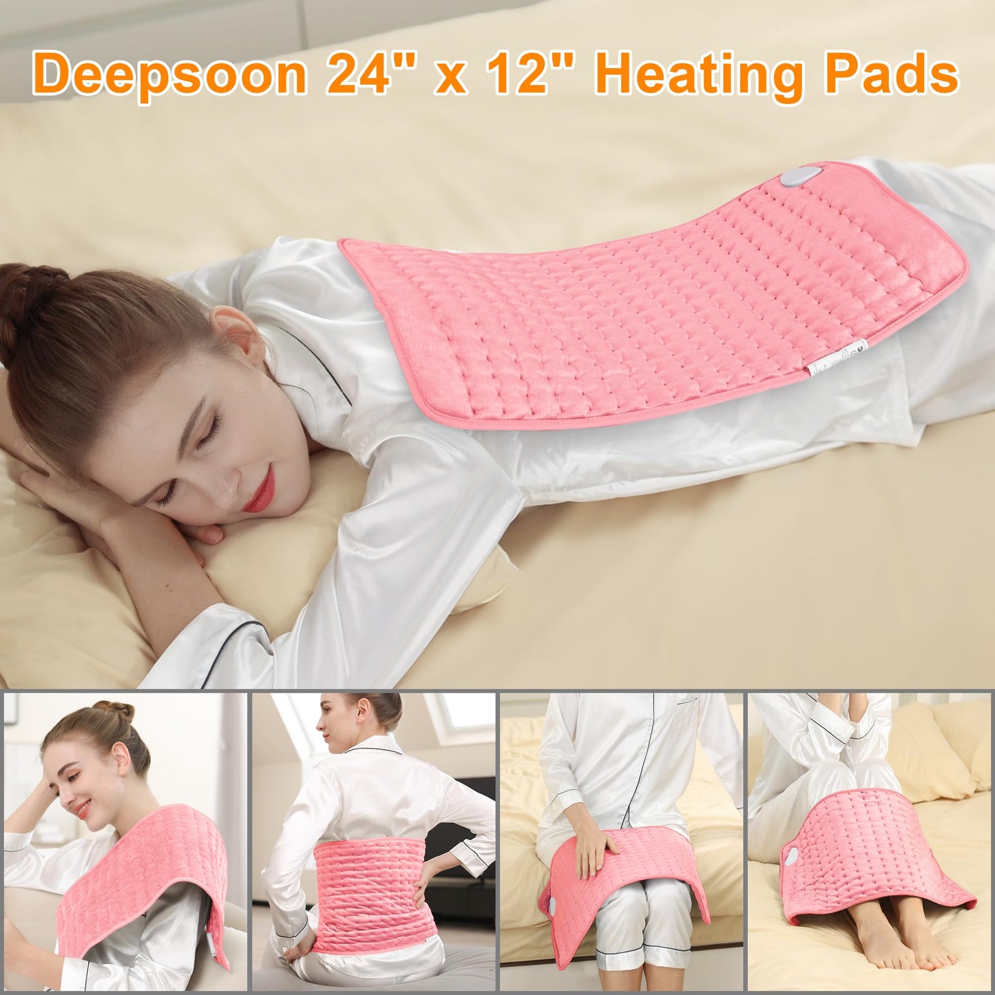 Deepsoon Heating Pad,Electric Heating Pads for Back,Neck,Abdomen,Moist Heating Pad for Shoulder,Knee,Arms,Legs,Dry/Moist Heat & Auto Shut Off,Christmas Gifts for Men and Women,BabyPink,24x12 Inch