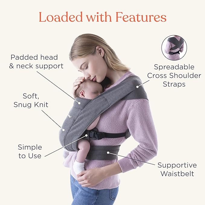Ergobaby Embrace Baby Carrier Newborn to Toddler - Lightweight Ergonomic Baby Carriers - Cozy Essentials (7-25 Pounds), Ponte Knit, Pure Black