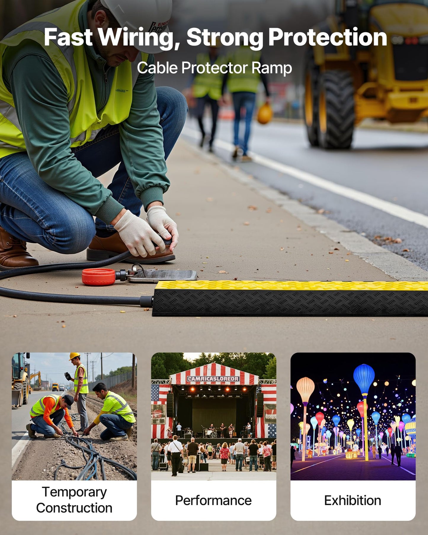 Vevor Rubber Cable Protector Ramp, 2 Channel Heavy Duty Rubber Cord Hose Wire Cover, 4 W X 3 H Large Channel Size, Driveway