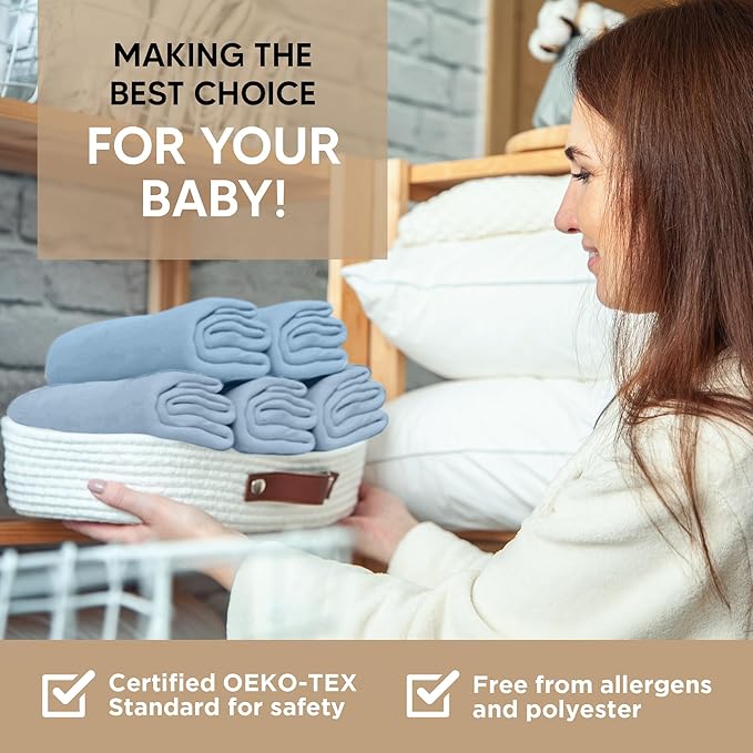 Bassinet Fitted Sheets - Compatible with 4moms MamaRoo Sleep Bassinet | 100% Organic Jersey Cotton - Light Blue + Dark Blue | 30x18 (2 Pack)
