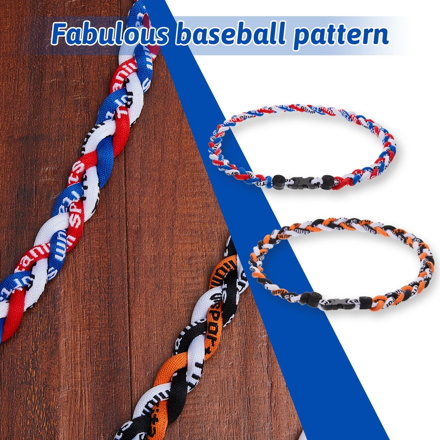 Junkin 6 Pcs Baseball Necklaces Three Braided Rope Titanium Necklace for Team Gifts Boys Men Player Softball Fans Sports (Retro
