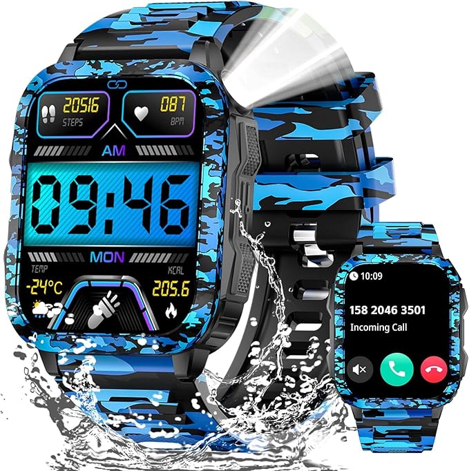 Erosados Military Smart Watches for Men (Make/Answer Call) with LED Flashlight 1.96" Screen 430mAh Fitness Tracker with Sp...
