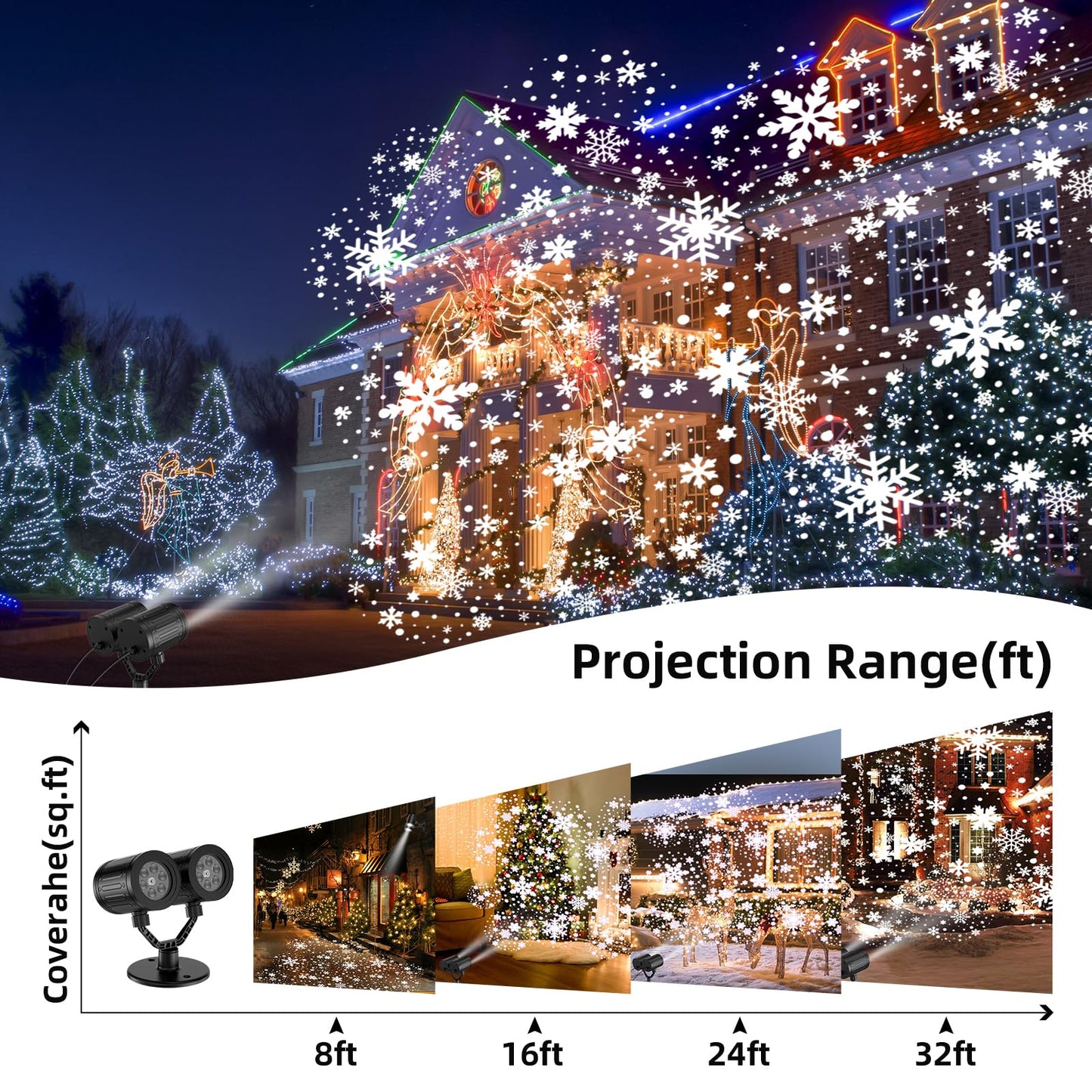 afzdby Christmas Snowflake Projector Lights, Dual Head, Waterproof, Model SW-PL-13, Decorative Lighting for Indoor/Outdoor Use