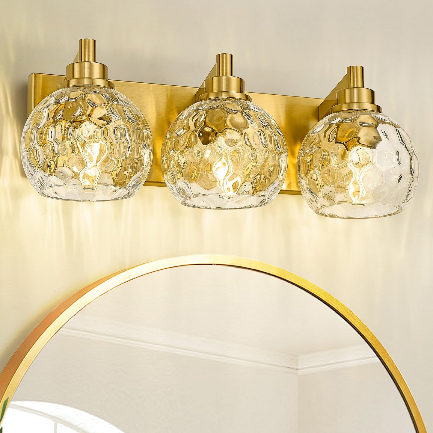Metwet Bathroom Light Fixtures Over Mirror  3-Light Brushed Gold Vanity Light With Clear Hammered Glass Globe Shade  Modern Sconces Wall Lighting Bedroom Hallway  Vl200-Bg-3