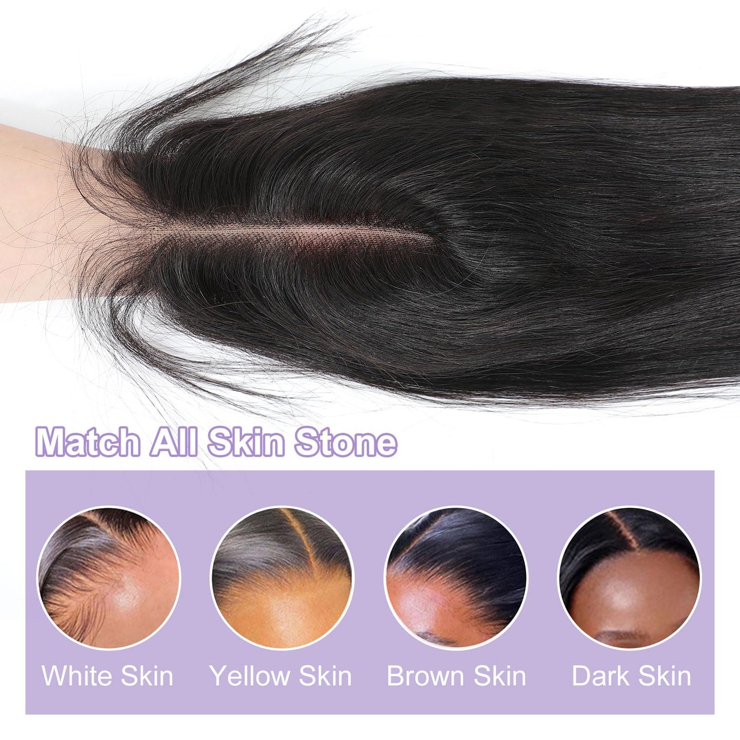 DSEKCAIN 2x6 HD Lace Closure Human Hair Transparent 2x6 Straight Lace Closure Long Middle Part 100% Raw Virgin Human Hair Natura