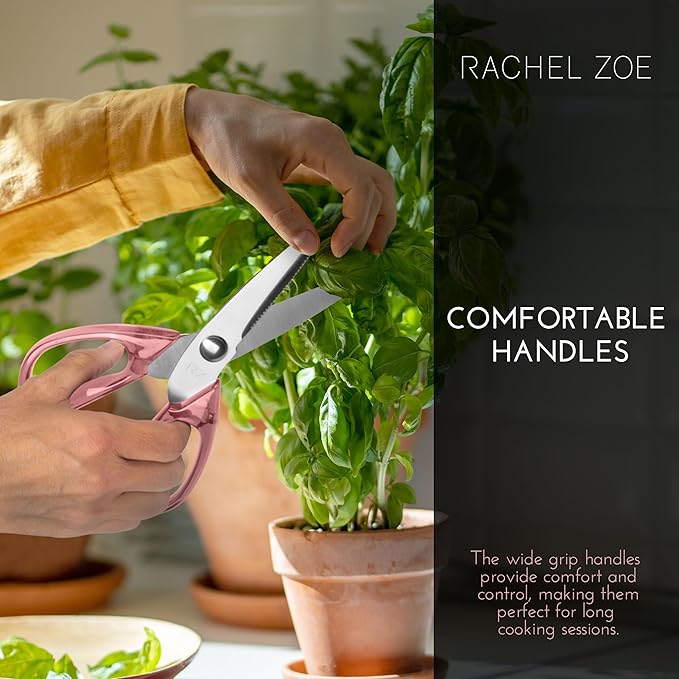 Rachel Zoe All Purpose Scissors, Scissors for Office, School or Art, Stainless Steel Sharp Shears with Large Handles, Dishwasher Safe (Pink/Silver)