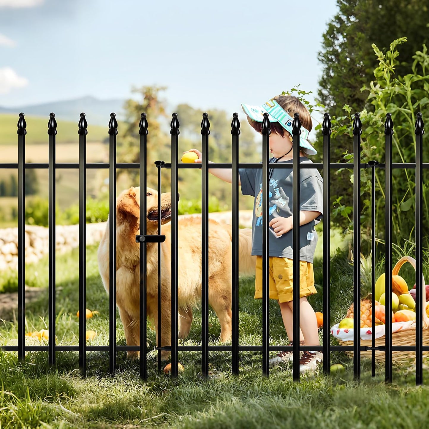 Metal Garden Fence 36" Wide x 28" High, 5 Panels (4 Panels + 1 Gate), Total 11.6 feet, Metal Border Folding Fence, Landscape Fencing Dog Fence Pet Fence for Flower Bed, Yard, Animal Barrier