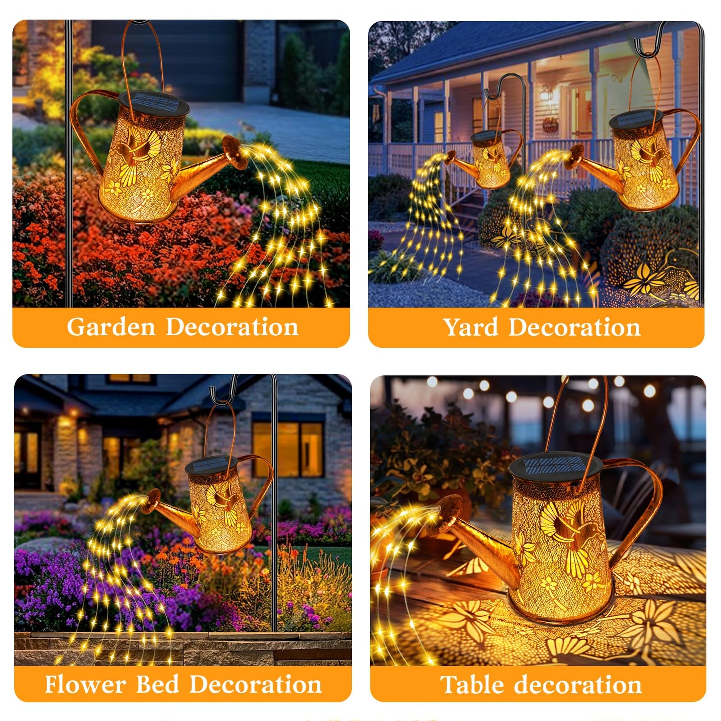 Vcdsoy Solar Watering Can Lights - Hummingbird Outdoor Garden Lantern, Waterproof, Warm White, Model TYSHD-25-FN-1-NB