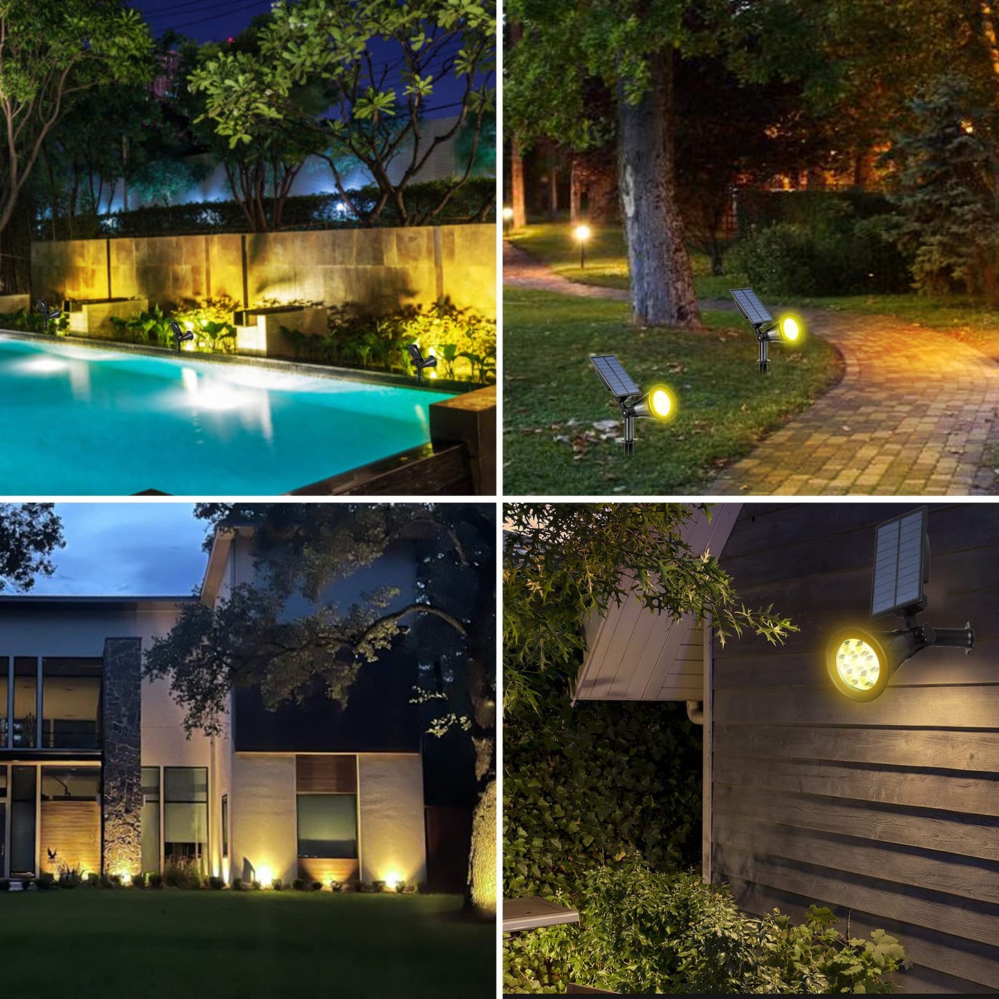 T-SUN Solar Spotlights, 7 LED Solar Lights Outdoor Waterproof, Auto ON/Off Adjustable Solar Garden Pond Lights for Tree, Patio, Yard, Garden, Driveway, Stairs, Pool Area (Yellow- 4 Pack)