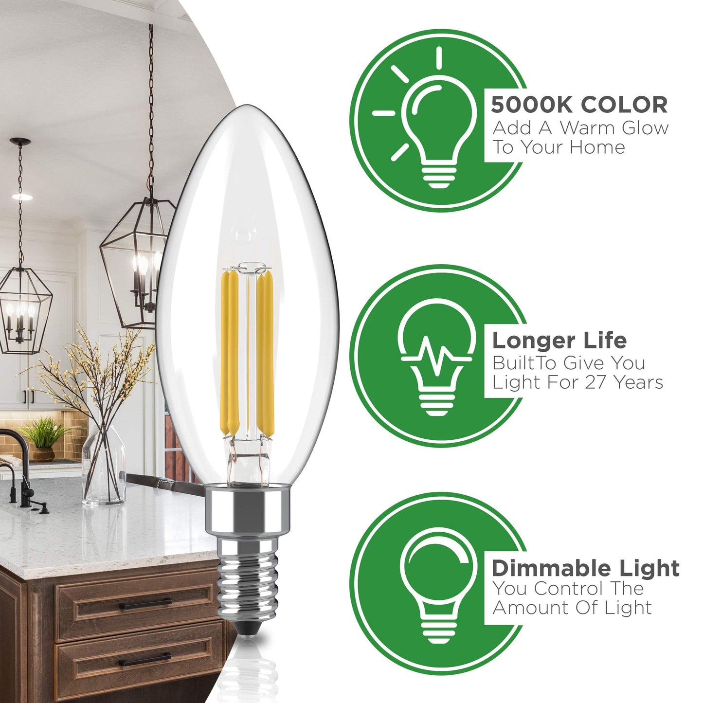 HUDSON BULB CO. Dimmable E12 LED Candelabra Bulb Set 4W 5000K Daylight White Pack of 12