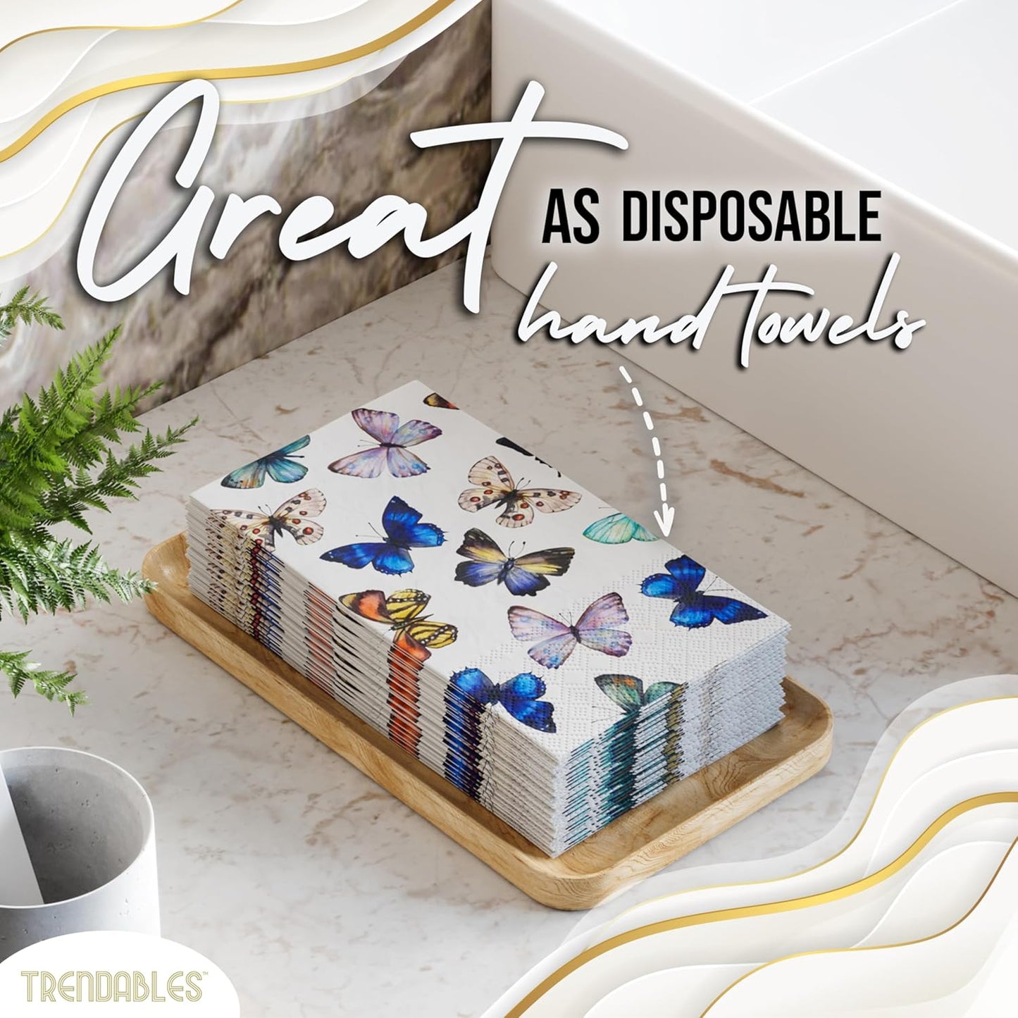 Trendables Butterfly Napkins for decoupage 100 Pcs 3 Ply Butterfly paper napkins decorative Guest Towels Disposable Bathroom, For Tea Party Decorations, Dinners & Weddings