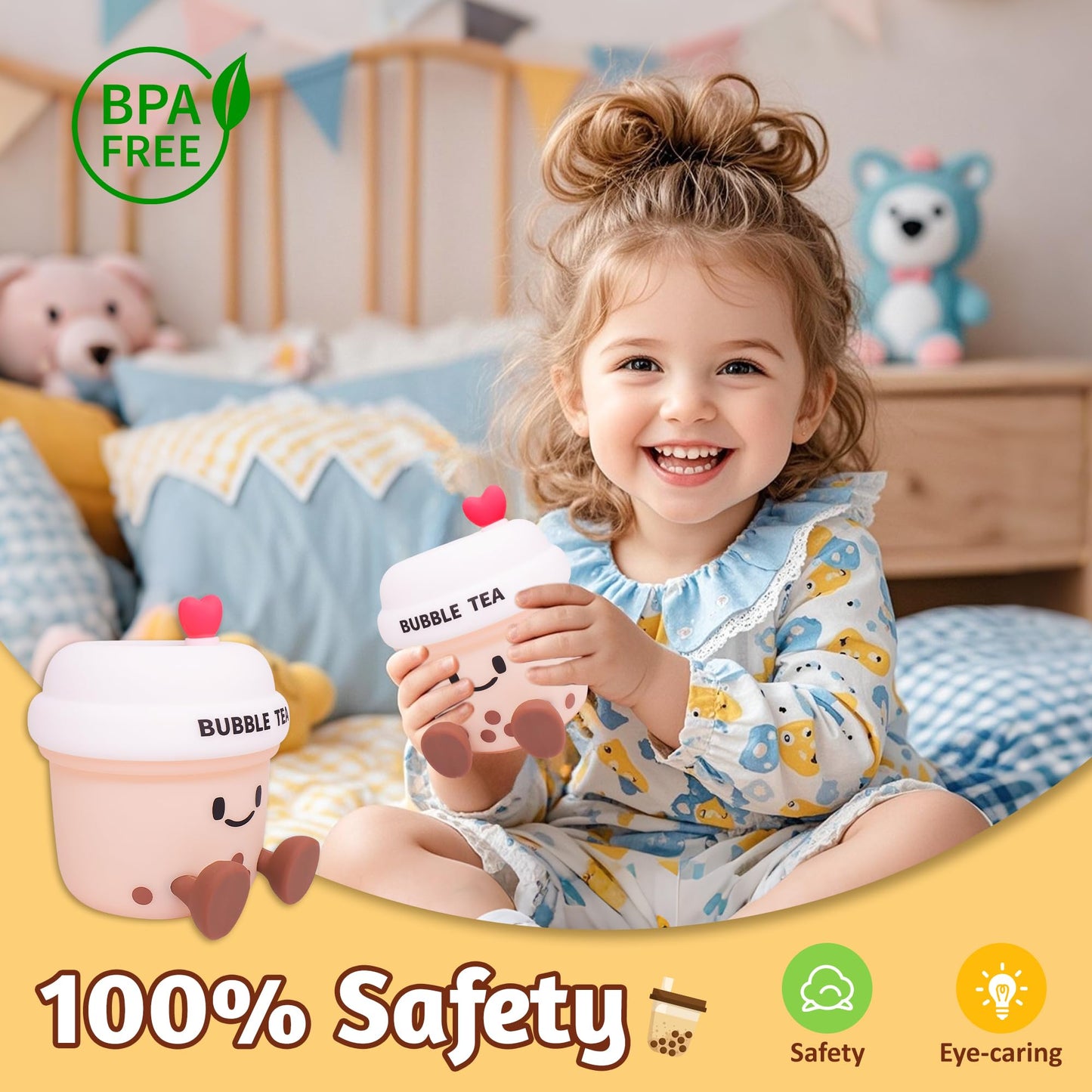 Attivolife Bubble Tea Night Light  Cute Boba Tea Nursery Silicone Lamp  Rechargeable Protable For Bedroom Home Table Decor Light With Dimmable & Timer  Christmas Birthday Gift For Kid Children Toddler