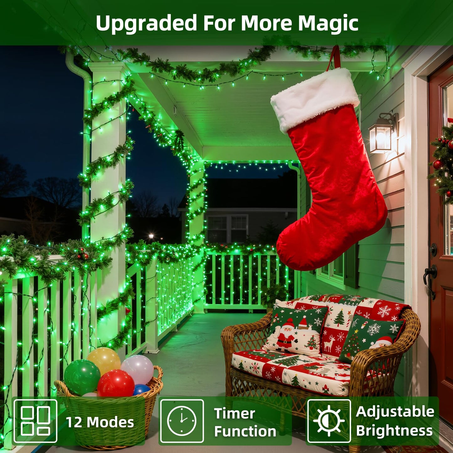 Quhuatu 750 Led 240Ft Christmas Lights Outdoor 12 Lighting Modes Christmas String Lights With Timer  Dimmable Plug In Green Led Stringlights Waterproof For Yard Tree Wedding Party Holiday Green