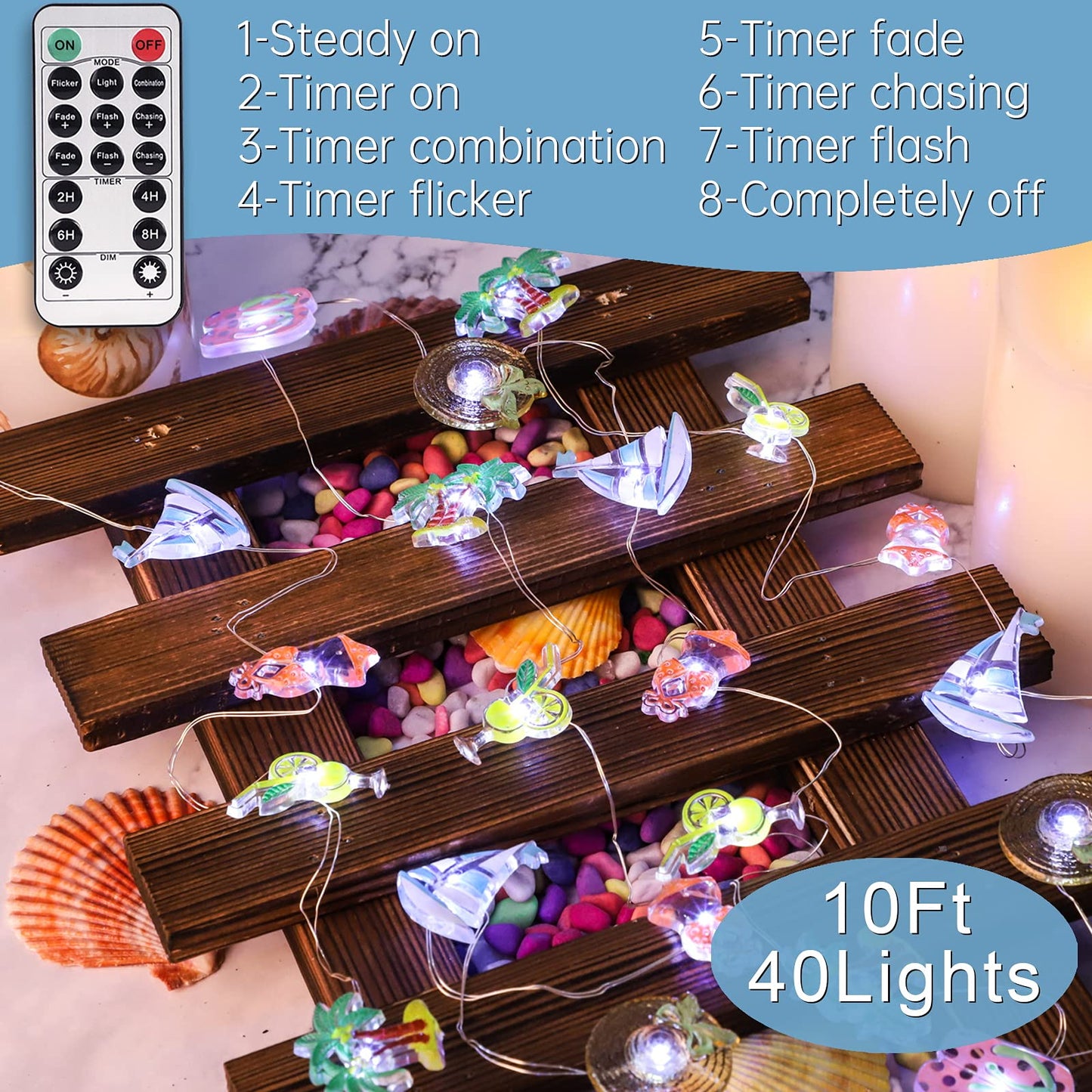 Impress Life Ocean Theme String Lights, 10FT 30 LED, Battery Powered, Remote & Timer, Nautical Decor, Model B078
