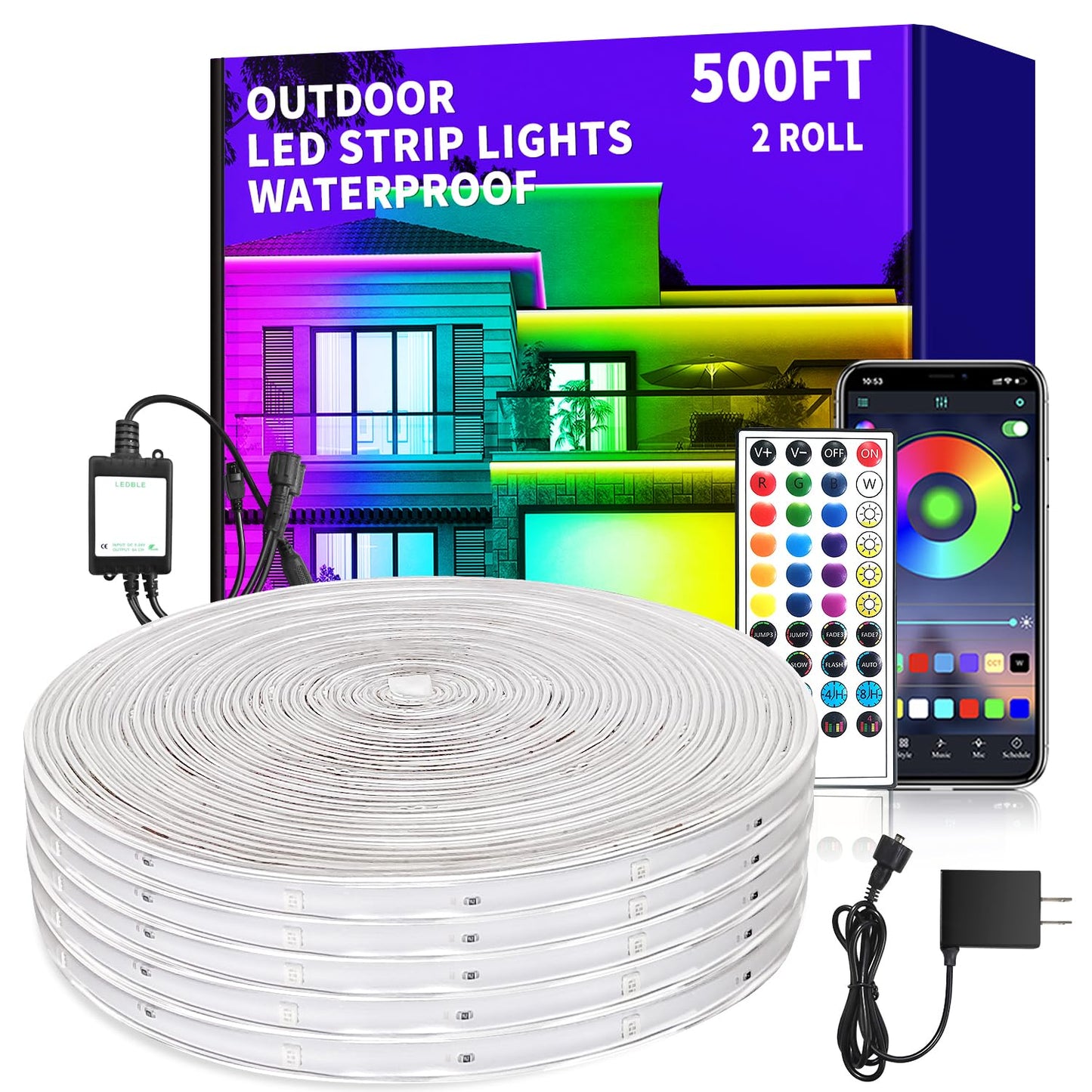vimeepro LED Strip Lights 500ft Waterproof RGB Music Sync with App/Remote Control Model vimeepro-ledFS500FT03