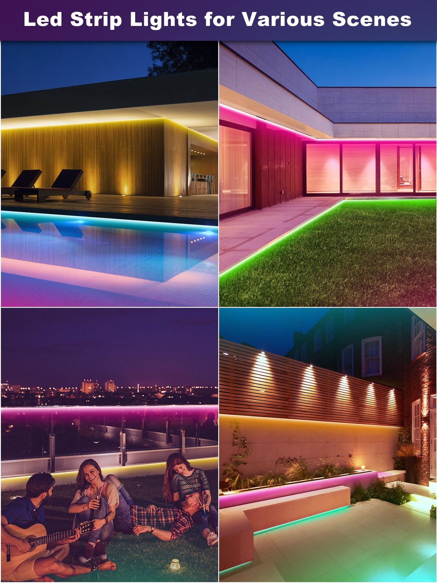 Ledagic Waterproof LED Strip Lights 200ft, RGB Music Sync, Remote & App Control, Plastic, Model Led-rgbwp003-3, White