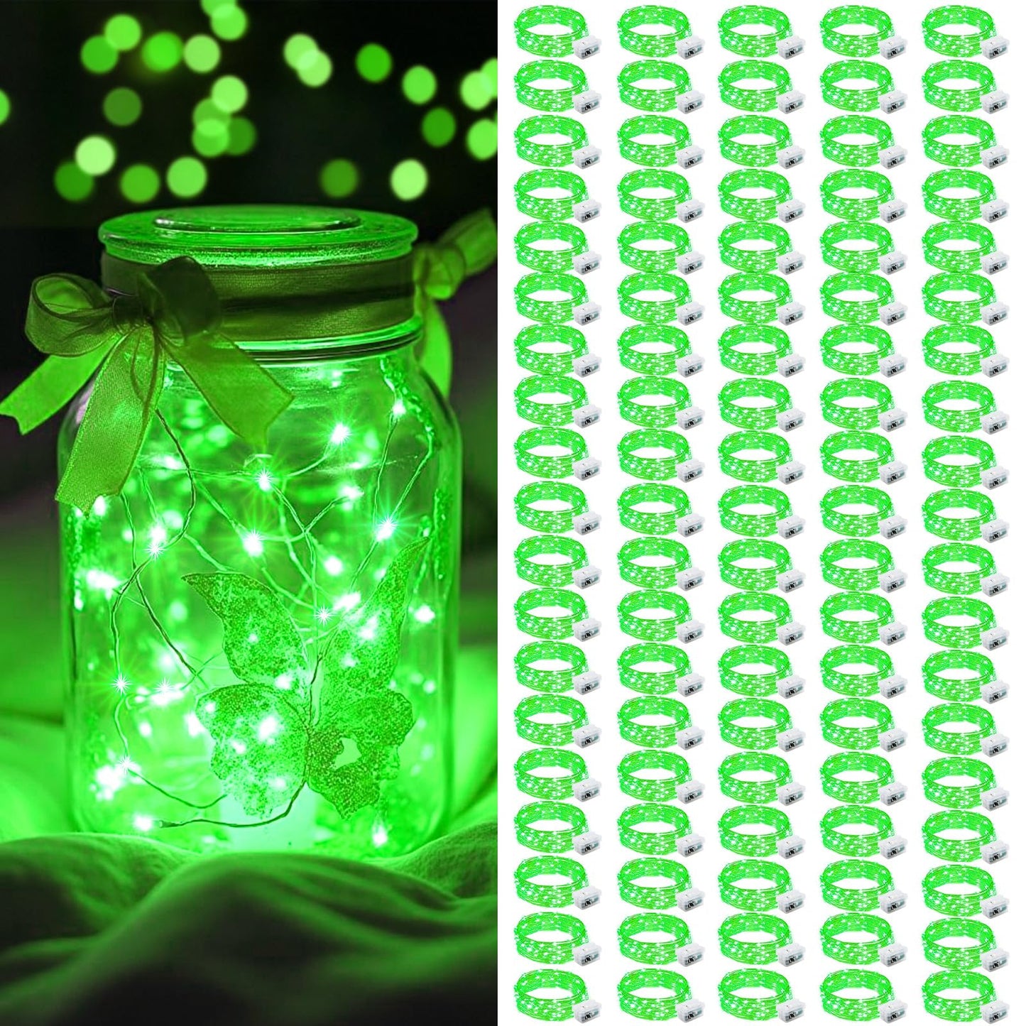 Aikei 100 Pack Led Fairy Lights Battery Operated  3 Modes Mini String Lights Waterproof 7 Feet 20 Led Firefly Starry Lighting For Birthday Wedding Party Bedroom Halloween Christmas Decoration Green