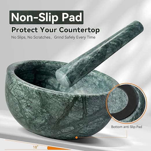 Koville Luxury Marble Mortar and Pestle Set, 7"-4cups Grinder Bowl for Guacamole, Salsa, Pill Crusher, Spice, Herb, Garlic, Nut, Heavy Duty Grinder for Kitchen