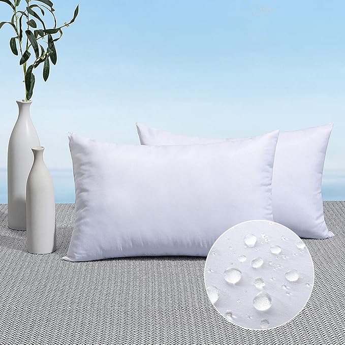 MIULEE Pack of 2 12x20 Outdoor Pillow Inserts, Outdoor Throw Pillows Water-Resistant Decorative Premium Lumbar Pillow Stuf...