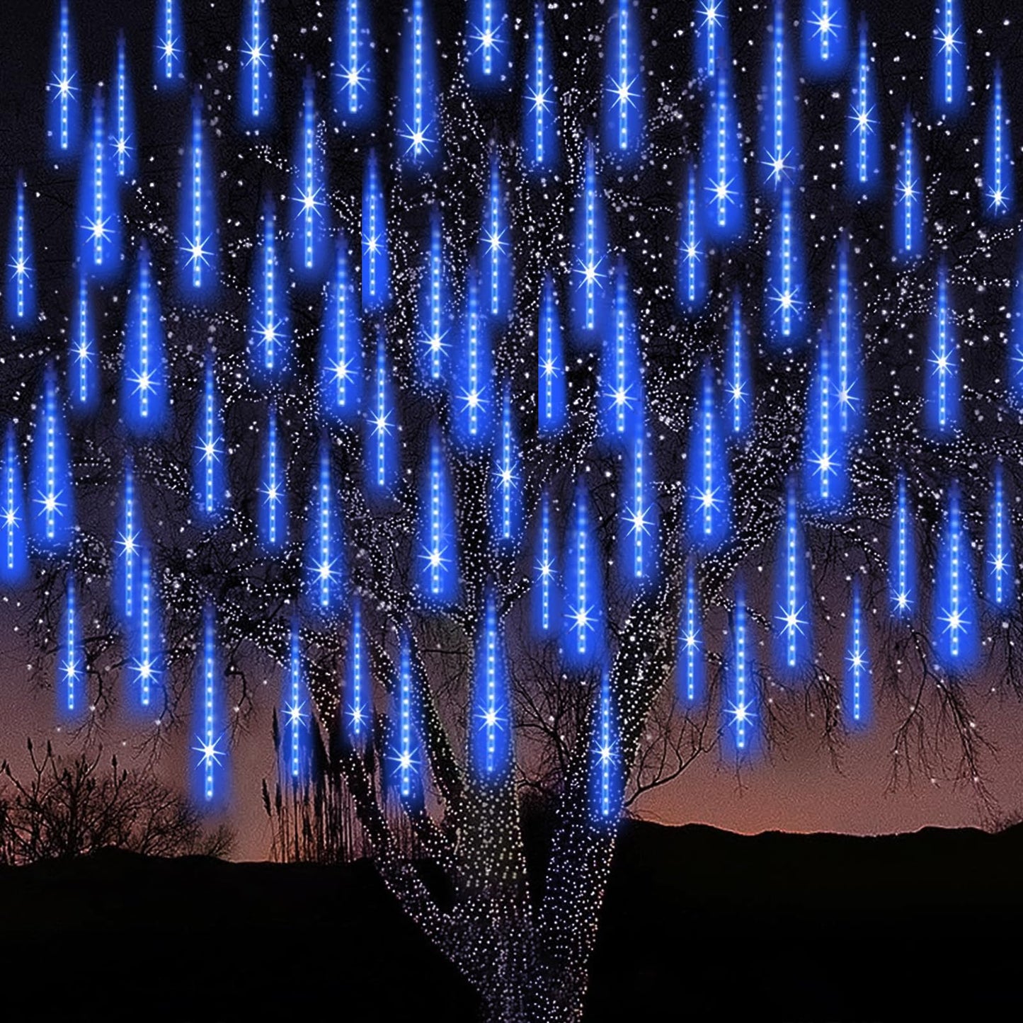 EAGWELL Christmas Rain Lights, UL Certified Falling Icicle String Lights, 12 Inch, Shine Blue, 10 Tubes for Outdoor Holiday Decor