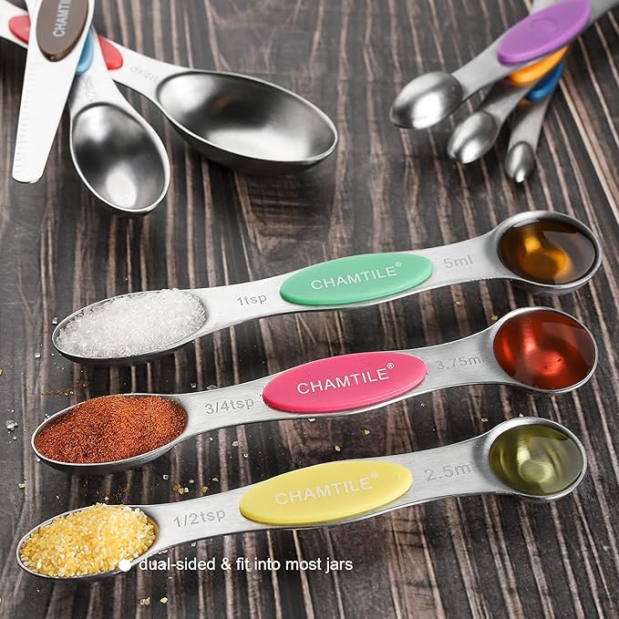 Magnetic Measuring Spoons Set Stainless Steel Dual Sided Stackable Teaspoon Tablespoon Nesting Measuring Spoon for Measuring Dry and Liquid Ingredients Color