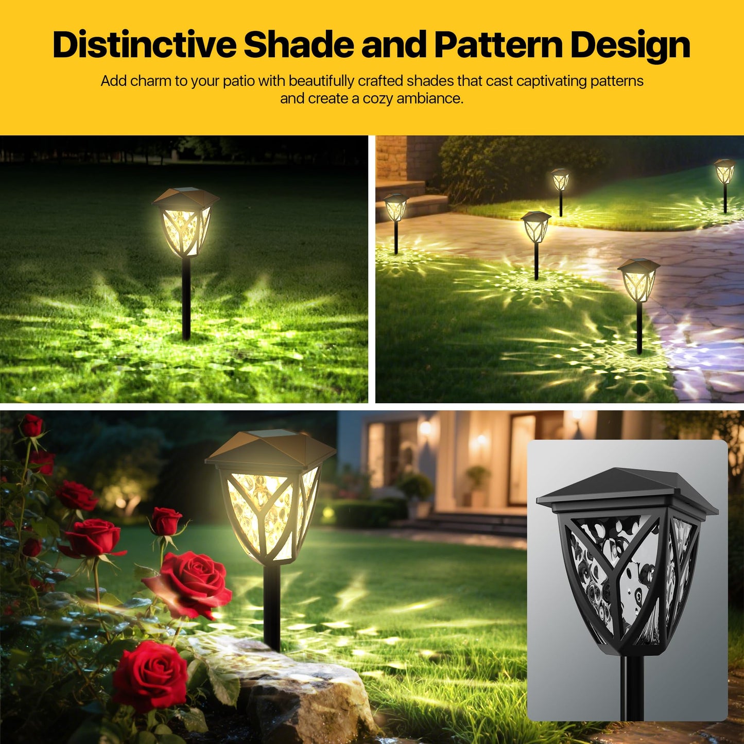Ensenior 6-Pack Solar Lights Outdoor  16.77 3000K Led Solar Garden Lights For Pathway  Yard  Patio  Walkway  Planter  Waterproof  Energy-Efficient Landscape Lighting