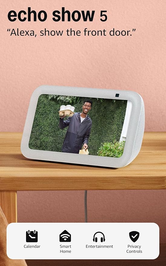 Amazon Echo Show 5 (newest model), Smart display, Designed for Alexa+, 2x the bass and clearer sound, Glacier White