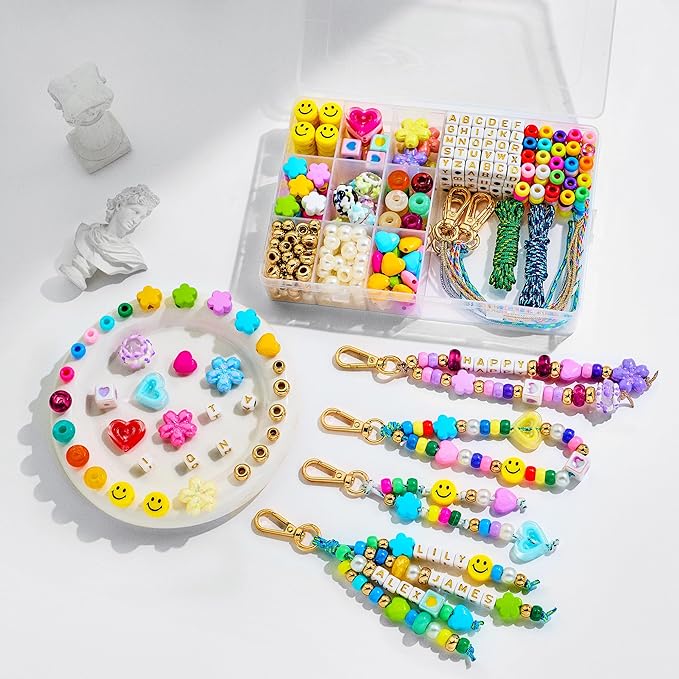 MINIMISSMIANYC 421PCS Beaded Keychain Making Kit for Women,Acrylic Heart Star Flower Letter Alphabet Bag Beads DIY Key Cha...