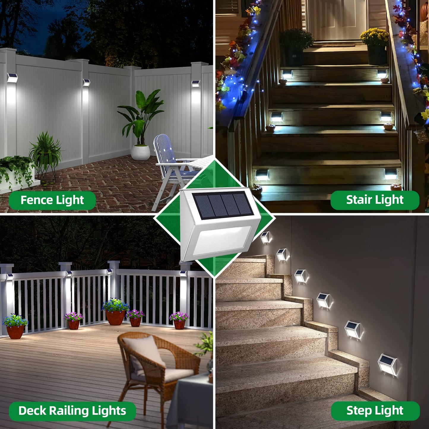 Jsot Outdoor Fence Lights - 12 Pack Solar Powered Stainless Steel Deck Lights, Waterproof Cool White For Garden Pathway