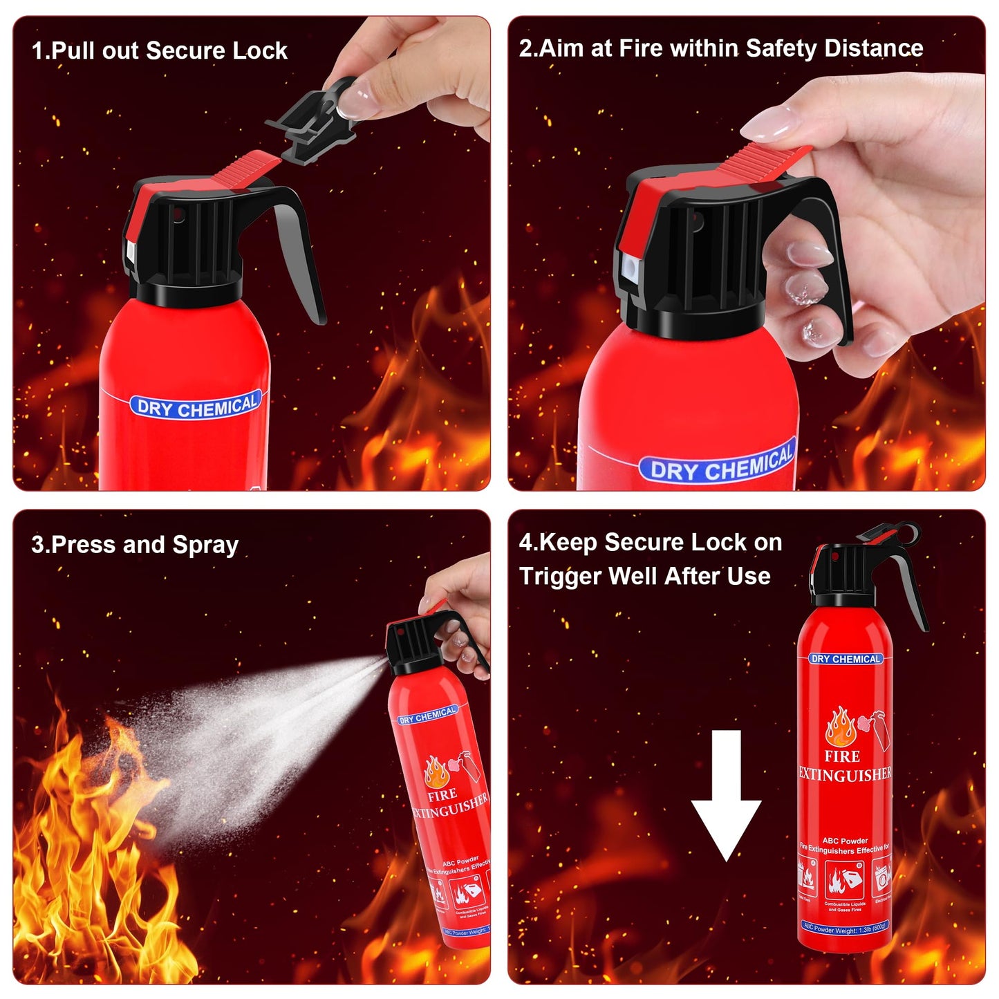 2 Pack ABC Dry Chemical Fire Extinguishers, Portable Dry Powder Fast-Acting Fire Extinguisher with Mount, Suitable for Home, Car, Boat, Truck, Electrical, Grease Fires
