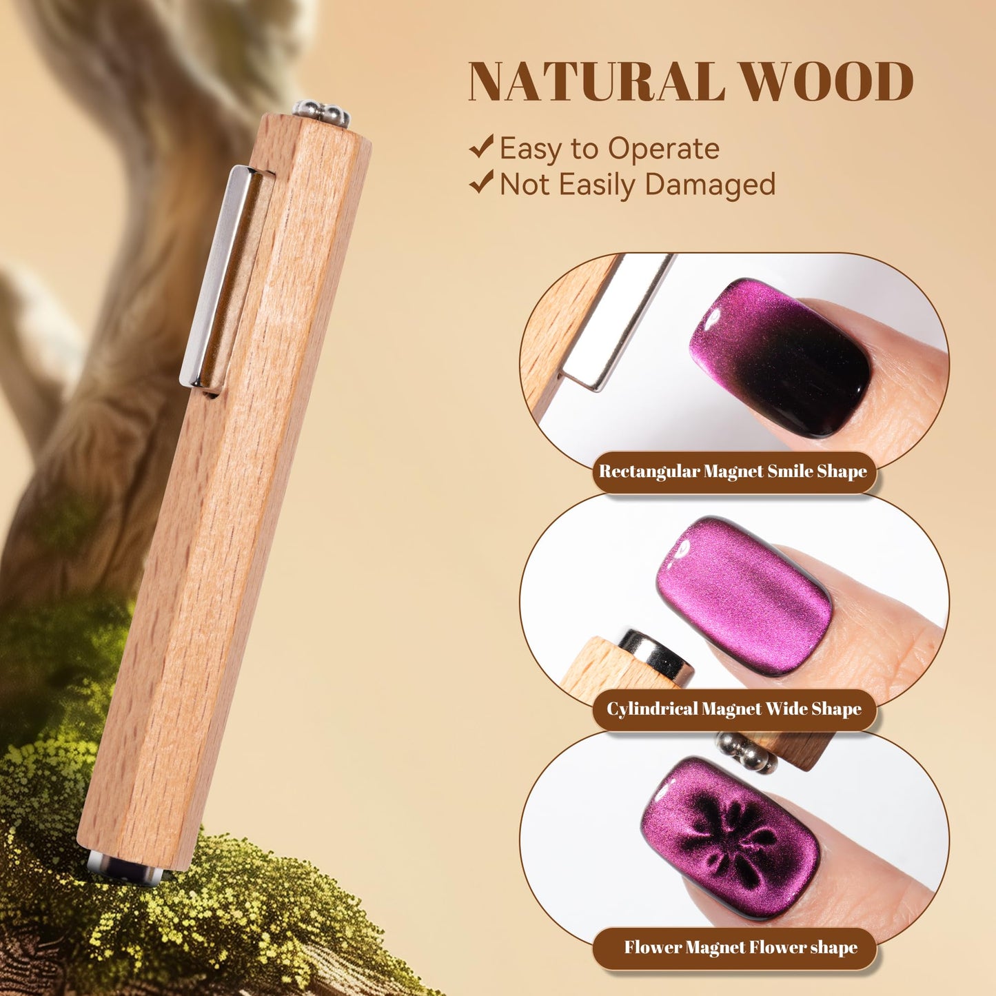 YTD Likomey Multi-functional Removable Cat Eye Nail Magnet Stick,Rocket High Force Cylindrical Wooden Handle Versatile Pen Magne